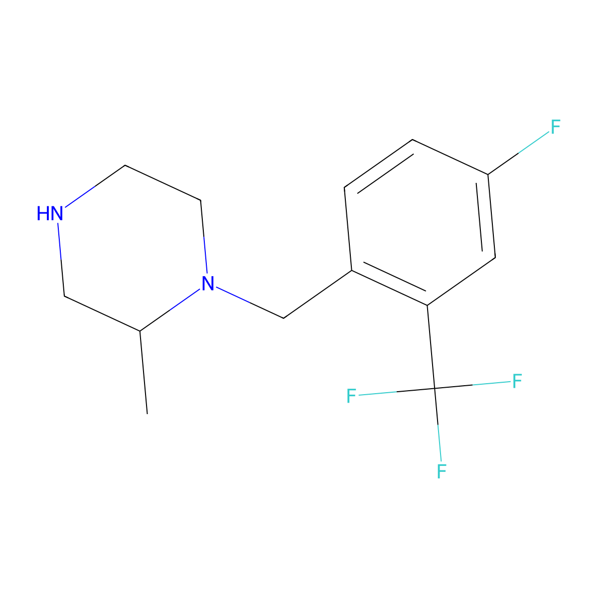 1-{[4-Fluoro-2-(trifluoromethyl)phenyl]methyl}-2-methylpiperazine molecular structure, CAS 1240572-82-0