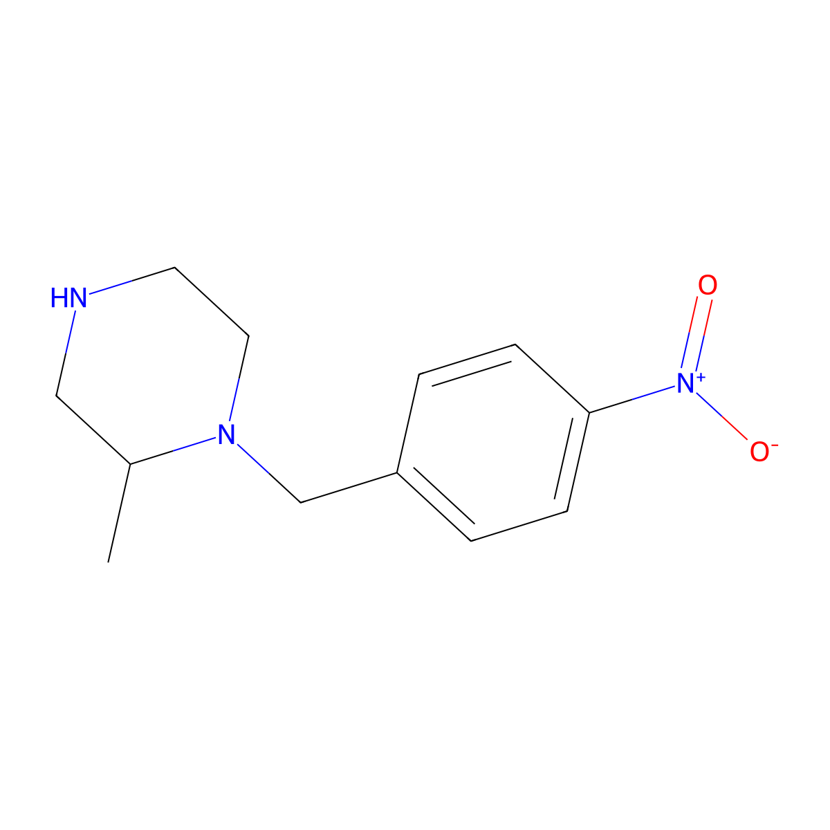2-Methyl-1-[(4-nitrophenyl)methyl]piperazine molecular structure, CAS 1240572-91-1