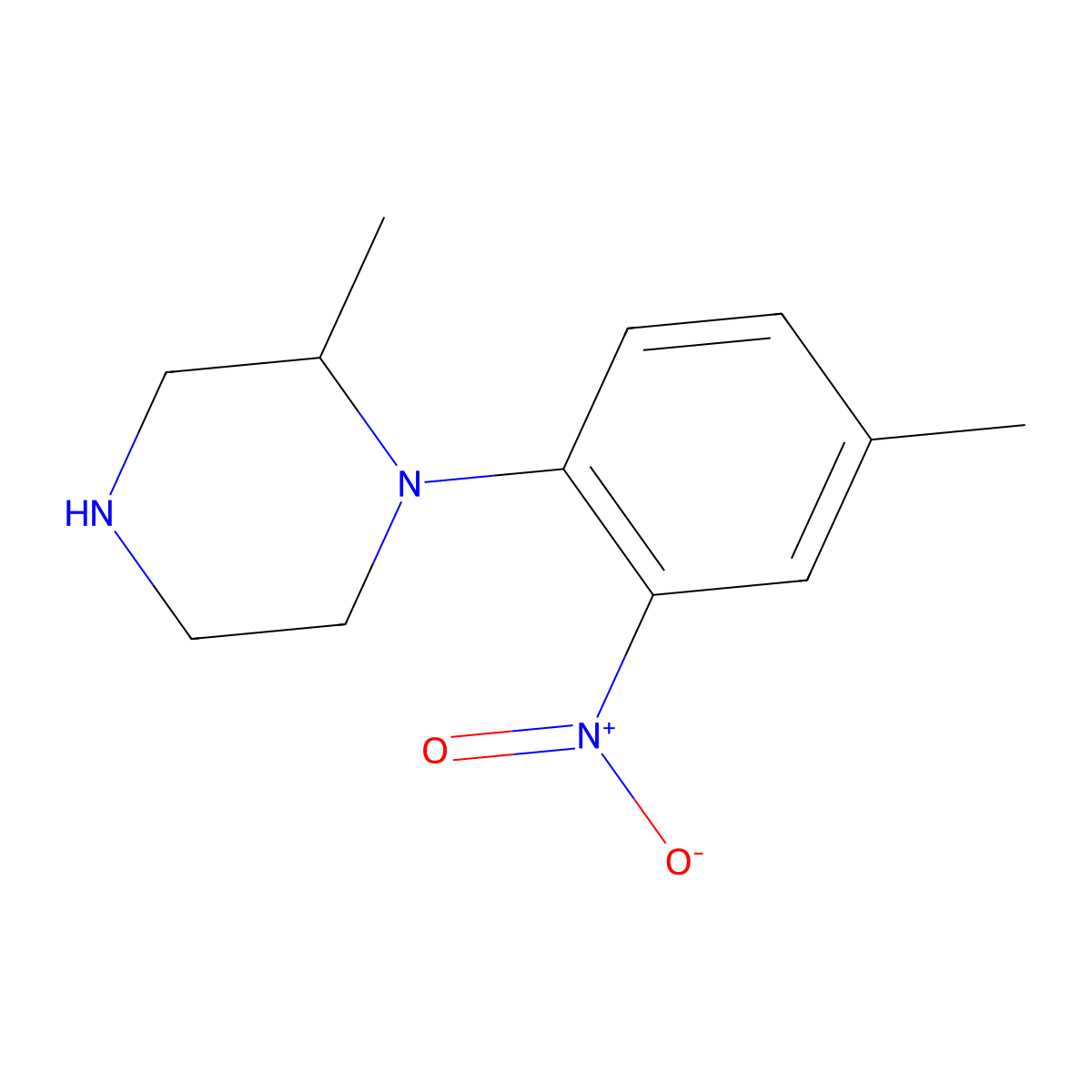 2-Methyl-1-(4-methyl-2-nitrophenyl)piperazine molecular structure, CAS 1240572-92-2