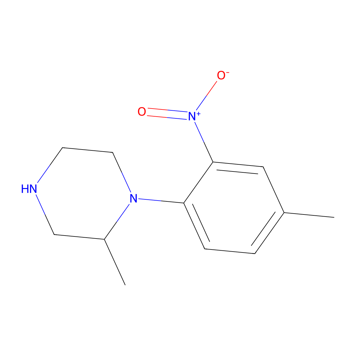 2-Methyl-1-(4-methyl-2-nitrophenyl)piperazine molecular structure, CAS 1240572-92-2