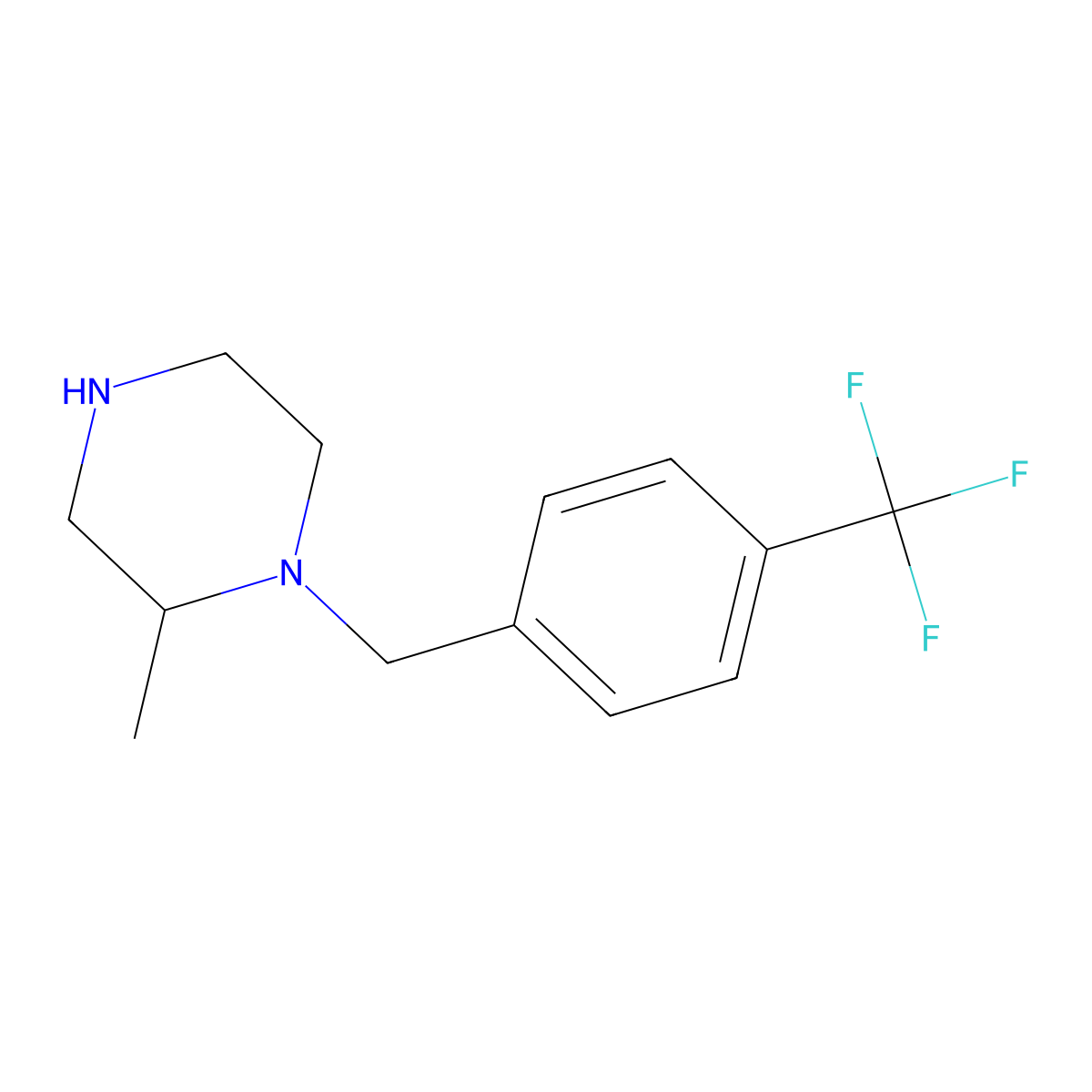 2-Methyl-1-{[4-(trifluoromethyl)phenyl]methyl}piperazine molecular structure, CAS 1240573-03-8