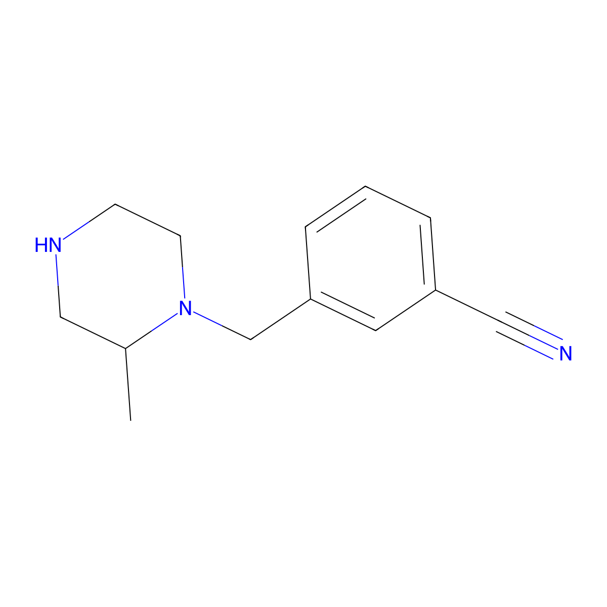 3-[(2-Methylpiperazin-1-yl)methyl]benzonitrile molecular structure, CAS 1240573-14-1