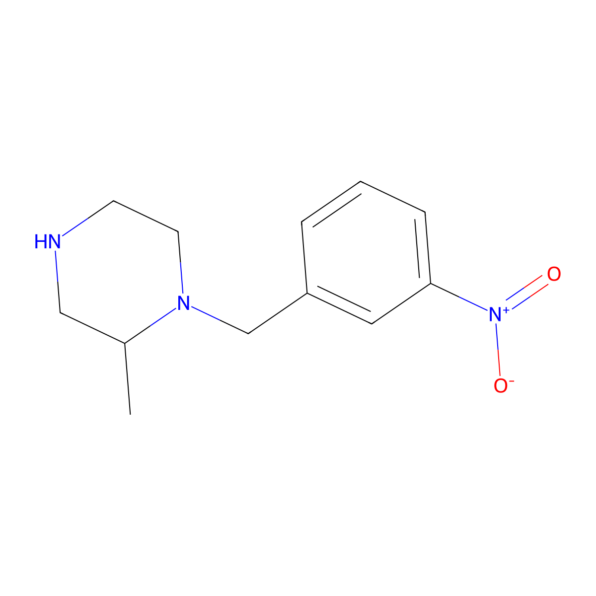 2-Methyl-1-[(3-nitrophenyl)methyl]piperazine molecular structure, CAS 1240573-25-4