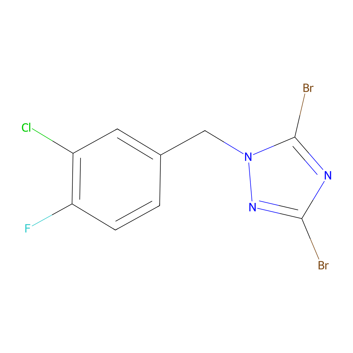 3,5-Dibromo-1-[(3-chloro-4-fluorophenyl)methyl]-1H-1,2,4-triazole molecular structure, CAS 1240573-58-3