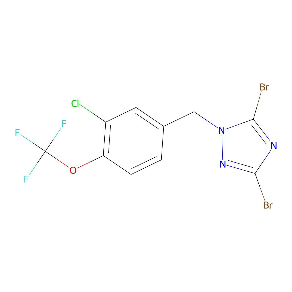 3,5-Dibromo-1-{[3-chloro-4-(trifluoromethoxy)phenyl]methyl}-1H-1,2,4-triazole molecular structure, CAS 1240573-75-4