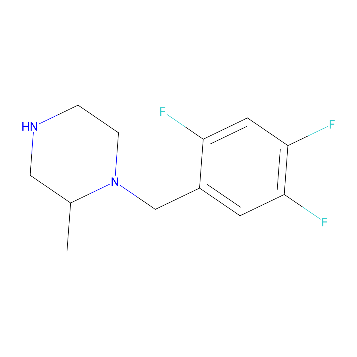 2-Methyl-1-[(2,4,5-trifluorophenyl)methyl]piperazine molecular structure, CAS 1240573-78-7