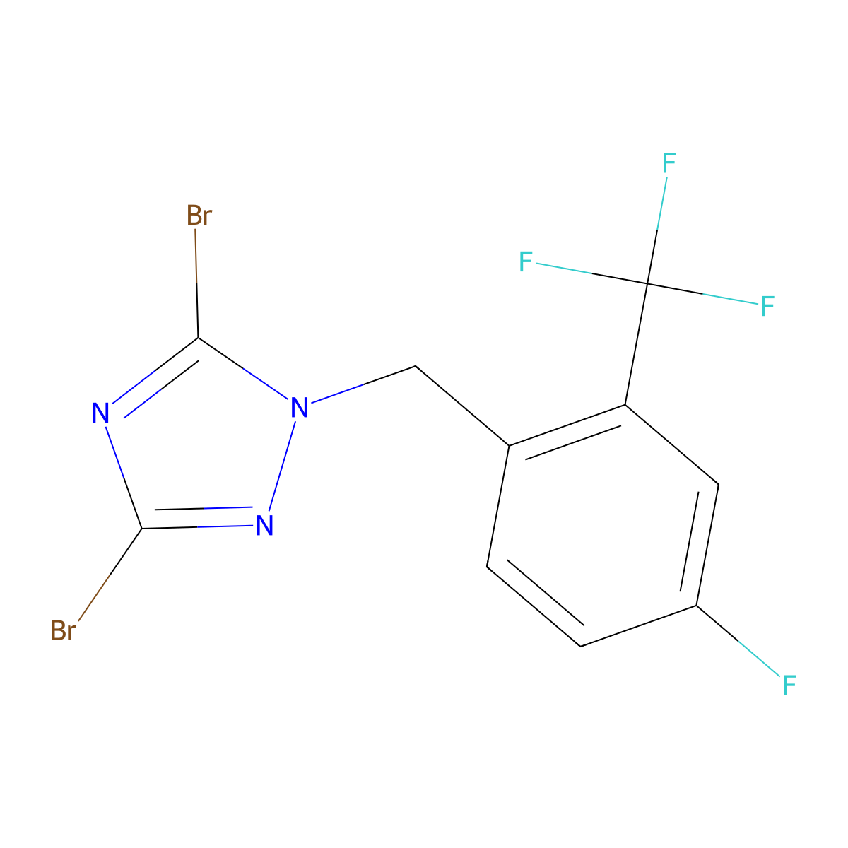 3,5-Dibromo-1-{[4-fluoro-2-(trifluoromethyl)phenyl]methyl}-1H-1,2,4-triazole molecular structure, CAS 1240574-12-2