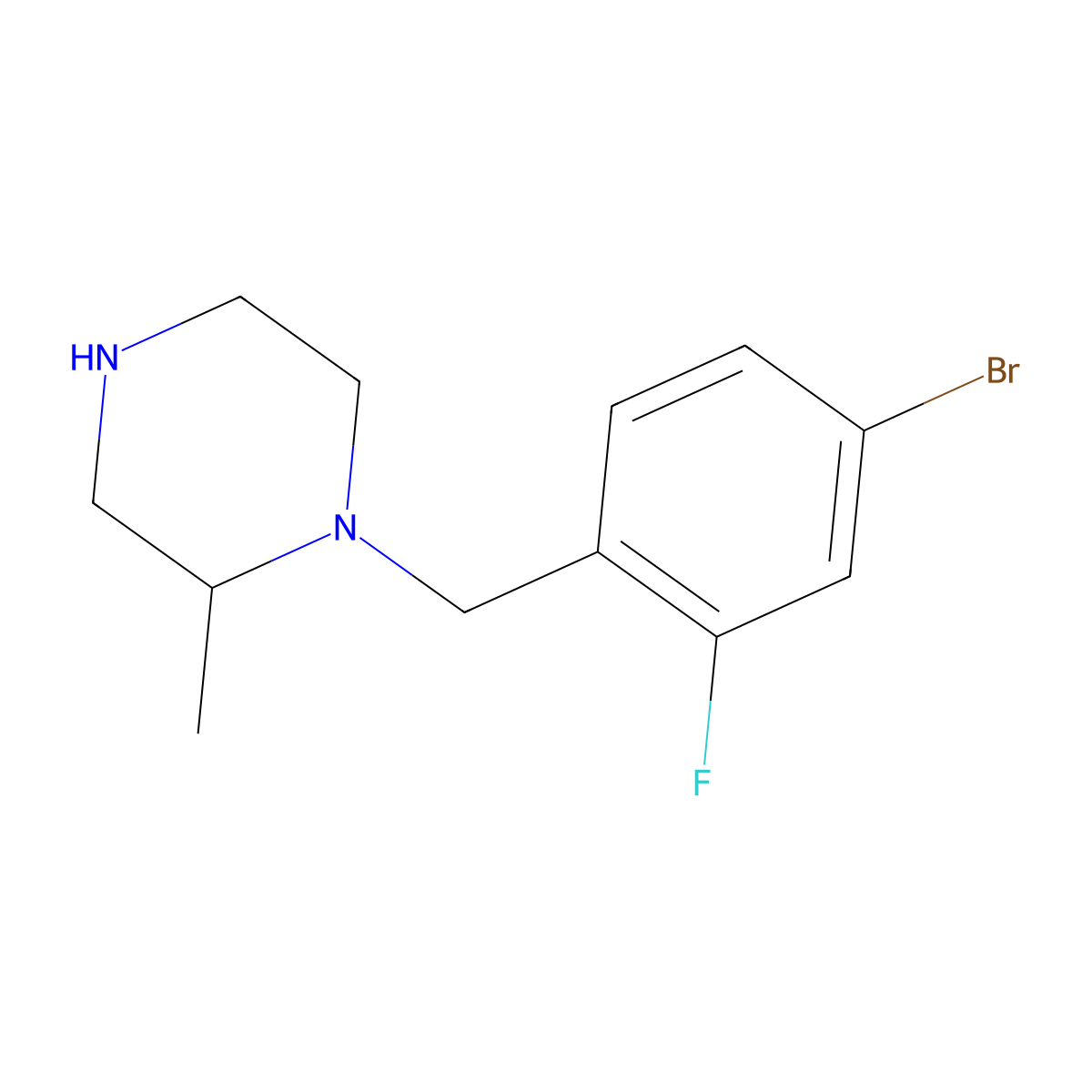 1-[(4-Bromo-2-fluorophenyl)methyl]-2-methylpiperazine molecular structure, CAS 1240574-47-3