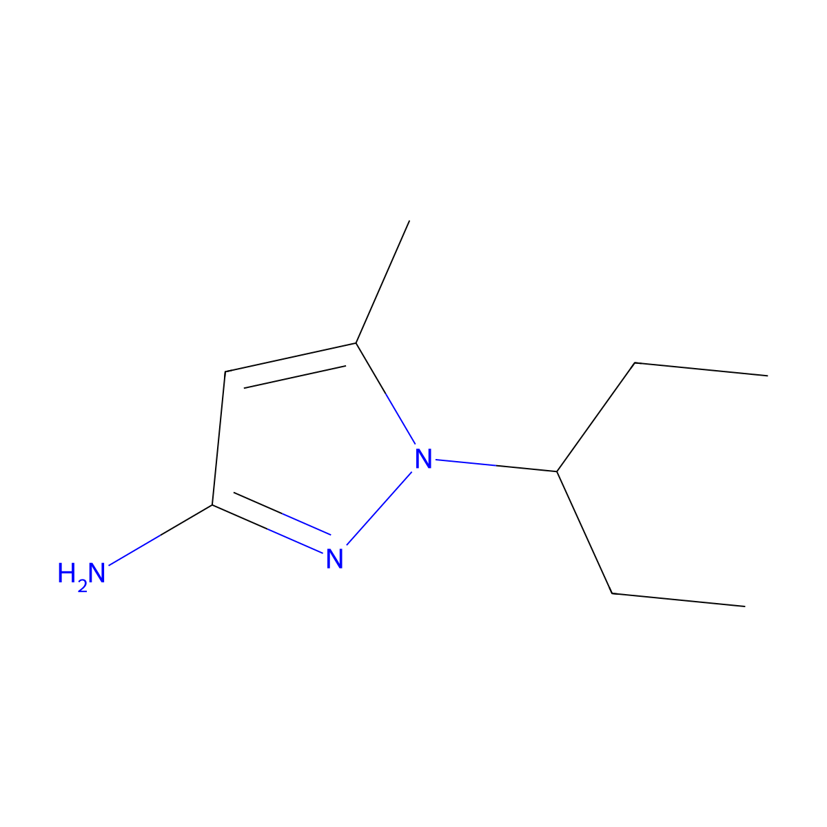 5-methyl-1-(pentan-3-yl)-1H-pyrazol-3-amine molecular structure, CAS 1240575-23-8