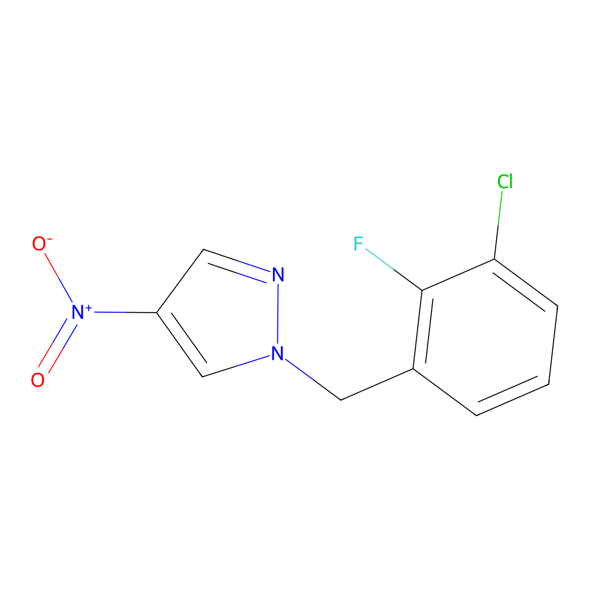 1-[(3-Chloro-2-fluorophenyl)methyl]-4-nitro-1H-pyrazole molecular structure, CAS 1240579-31-0