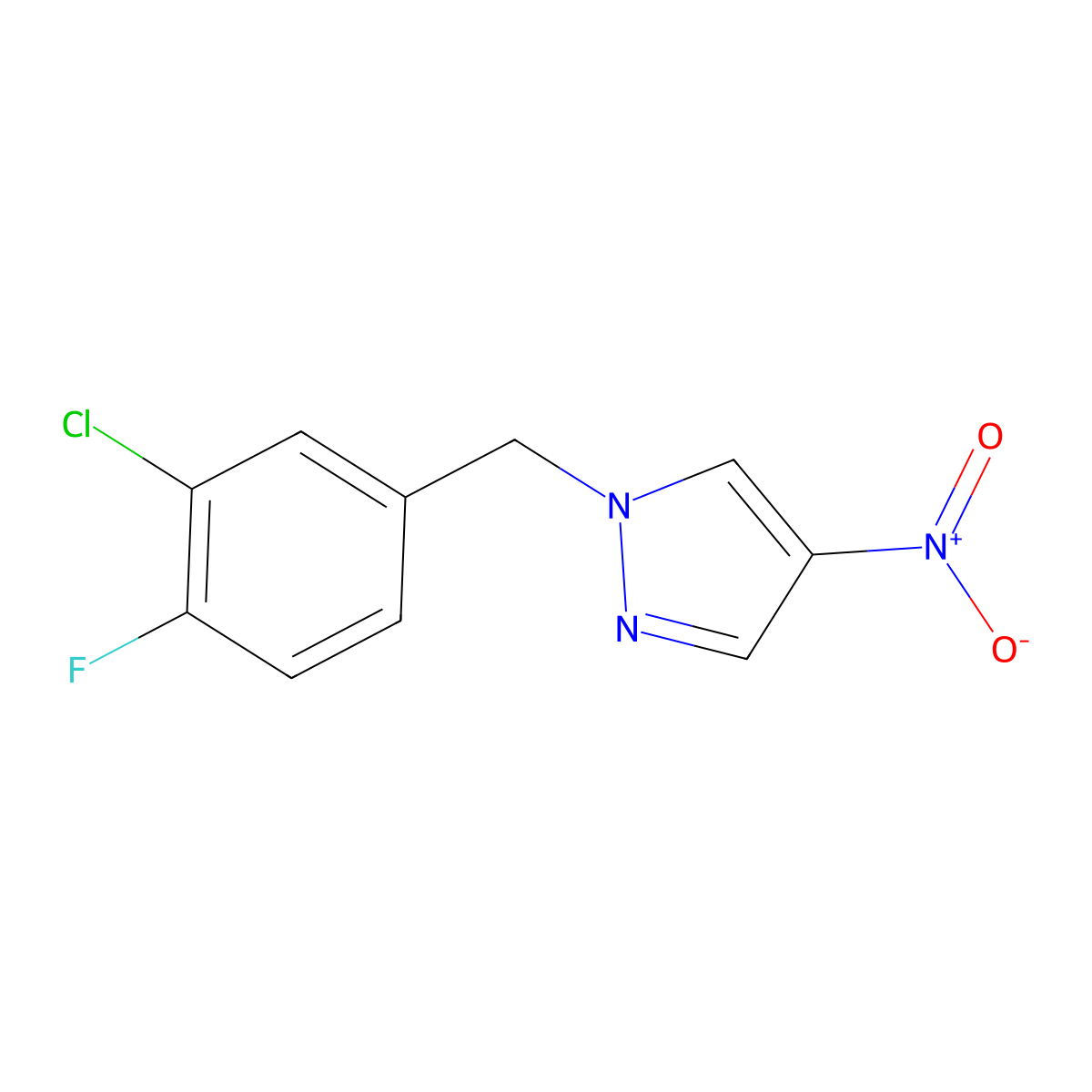 1-[(3-Chloro-4-fluorophenyl)methyl]-4-nitro-1H-pyrazole molecular structure, CAS 1240579-43-4