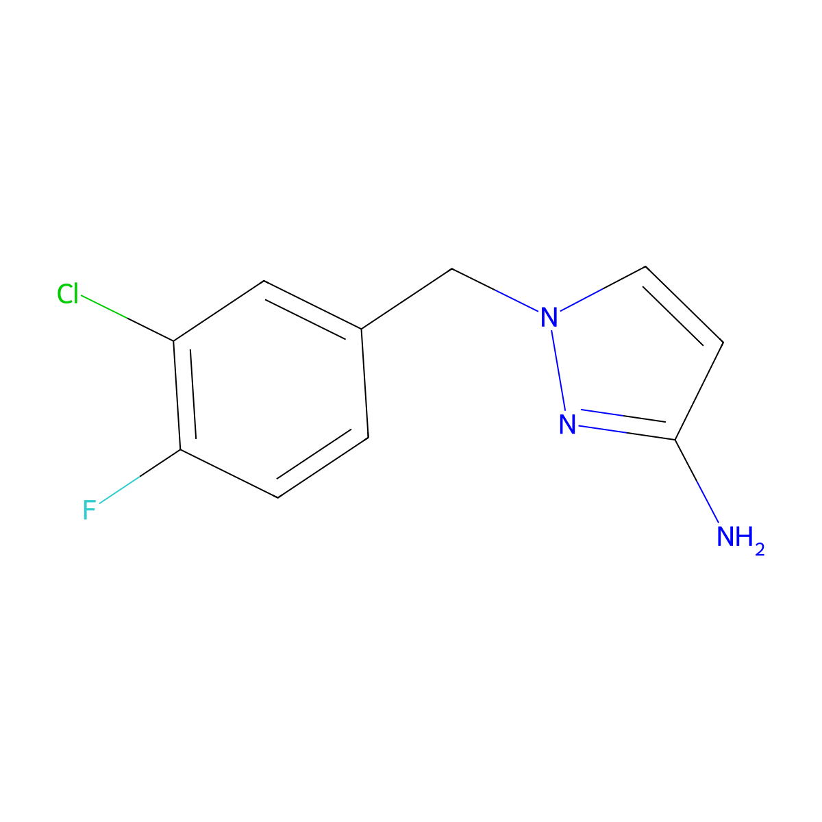 1-[(3-Chloro-4-fluorophenyl)methyl]-1H-pyrazol-3-amine molecular structure, CAS 1240579-69-4
