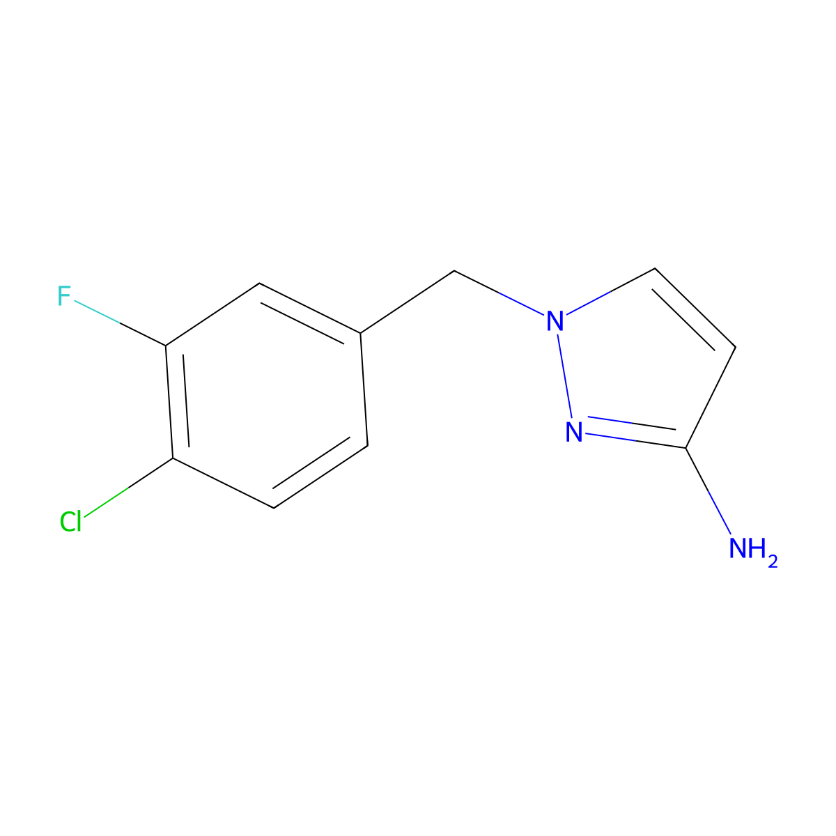 1-[(4-Chloro-3-fluorophenyl)methyl]-1H-pyrazol-3-amine molecular structure, CAS 1240580-08-8