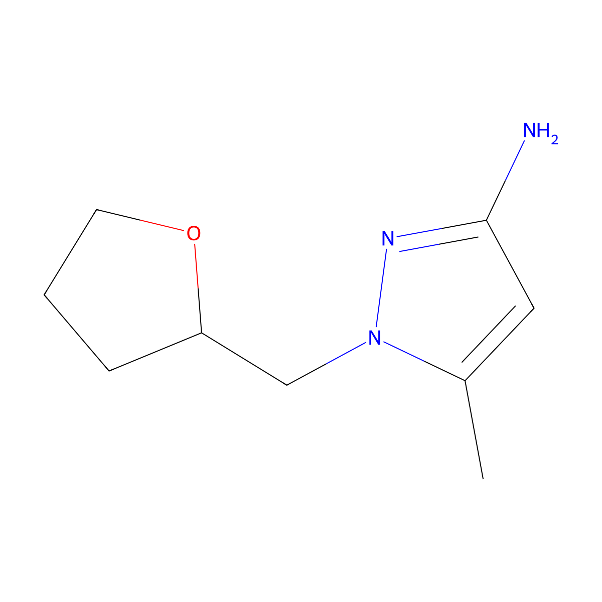 5-Methyl-1-[(oxolan-2-yl)methyl]-1H-pyrazol-3-amine molecular structure, CAS 1240580-34-0