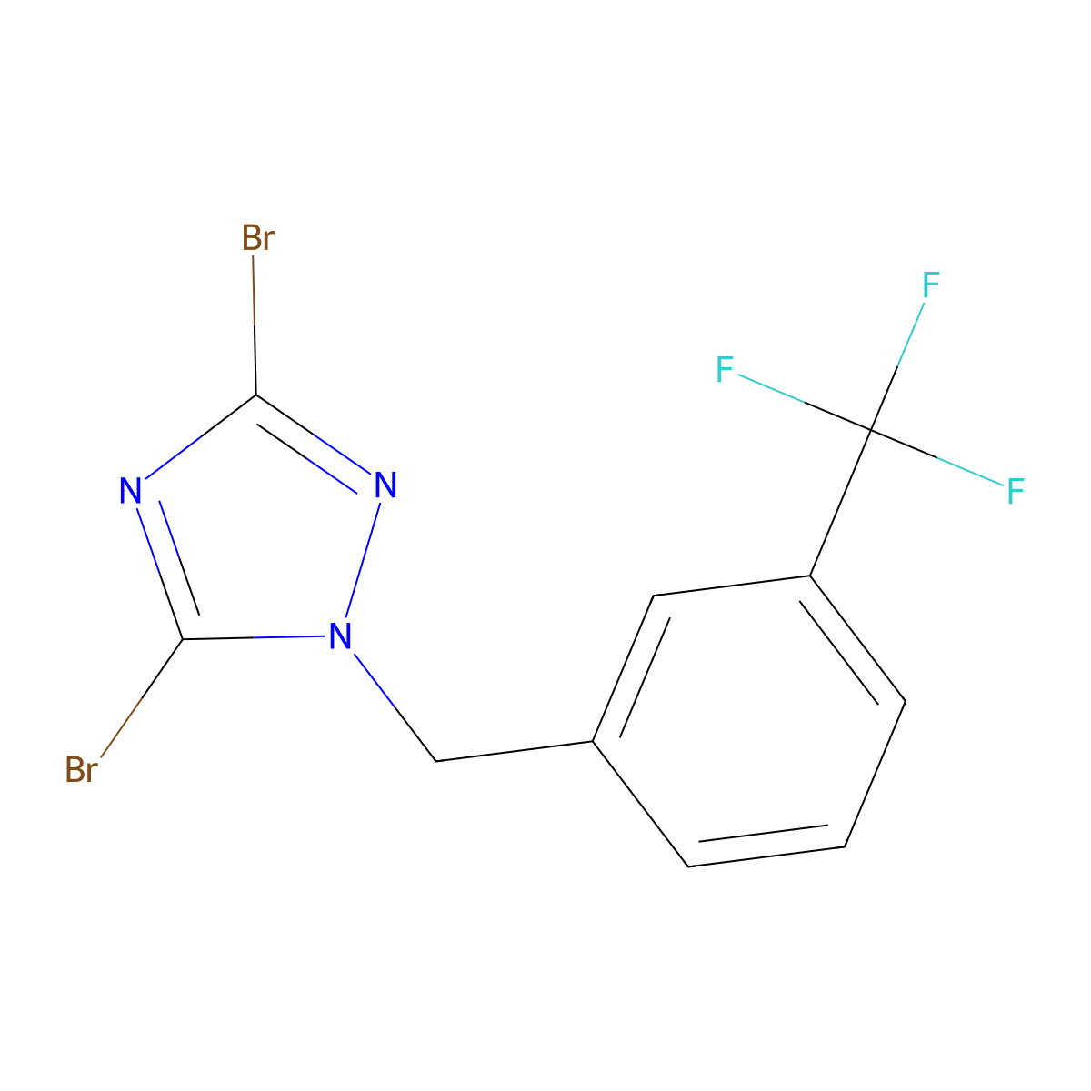 3,5-Dibromo-1-{[3-(trifluoromethyl)phenyl]methyl}-1H-1,2,4-triazole molecular structure, CAS 1240580-51-1