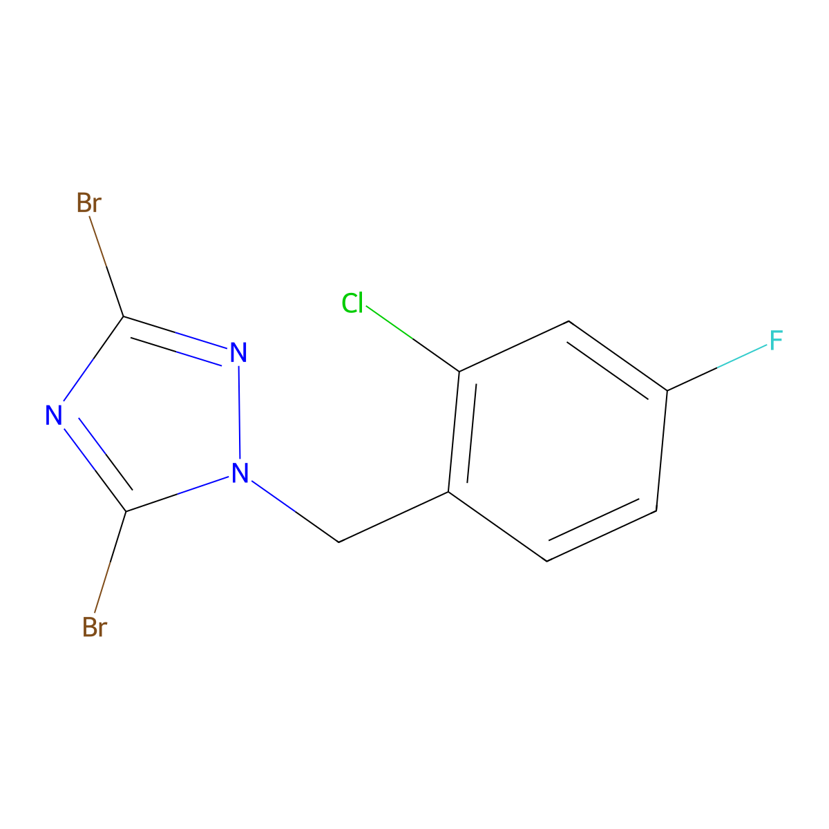 3,5-Dibromo-1-[(2-chloro-4-fluorophenyl)methyl]-1H-1,2,4-triazole molecular structure, CAS 1240580-86-2