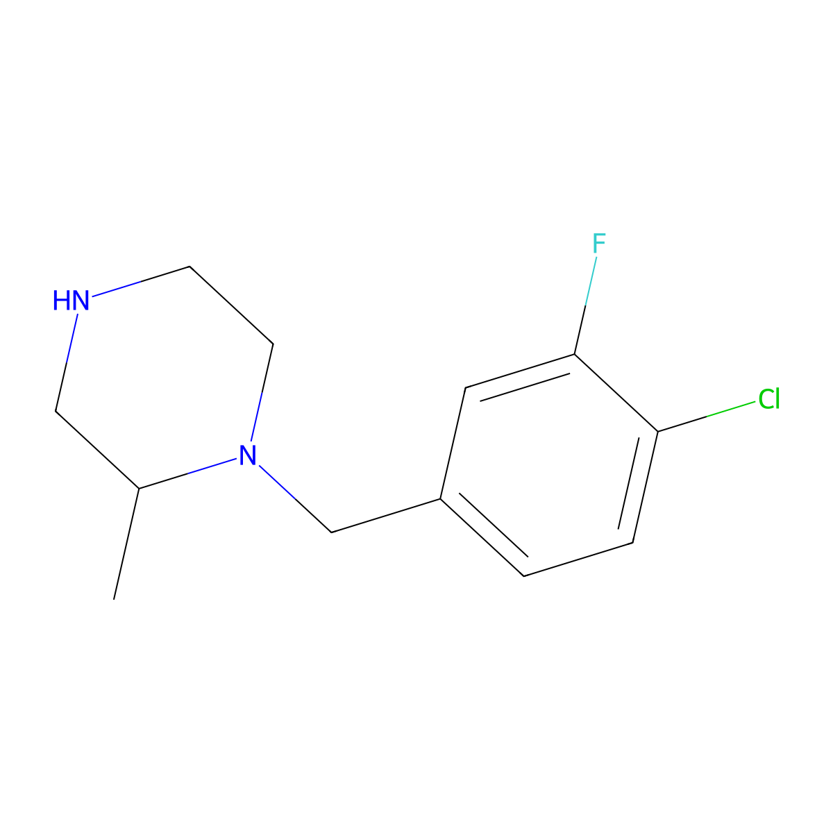 1-[(4-Chloro-3-fluorophenyl)methyl]-2-methylpiperazine molecular structure, CAS 1240581-27-4