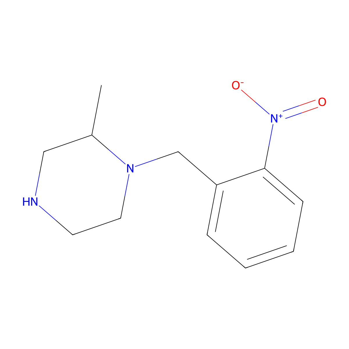 2-Methyl-1-[(2-nitrophenyl)methyl]piperazine molecular structure, CAS 1240581-31-0