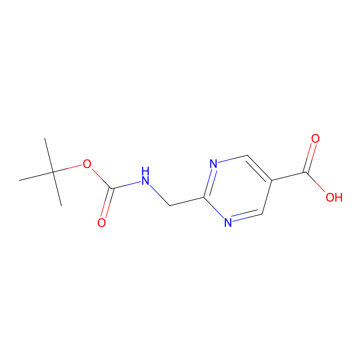 2-(((Tert-butoxycarbonyl)amino)methyl)pyrimidine-5-carboxylic acid molecular structure, CAS 1240594-58-4