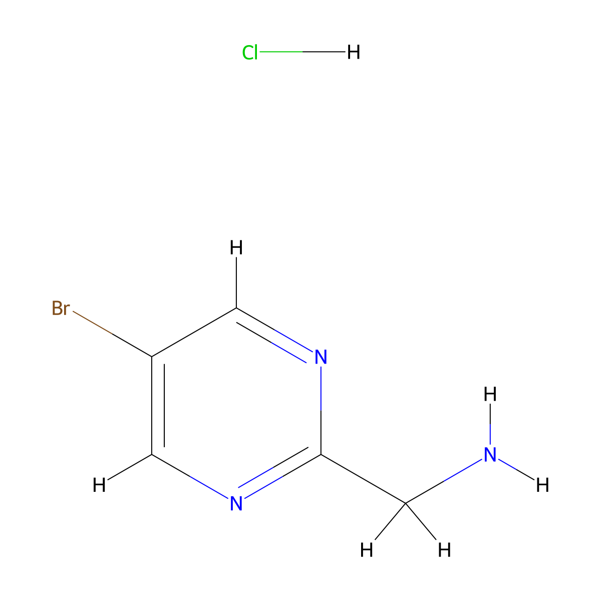 (5-Bromopyrimidin-2-yl)methanamine hydrochloride molecular structure, CAS 1240594-62-0