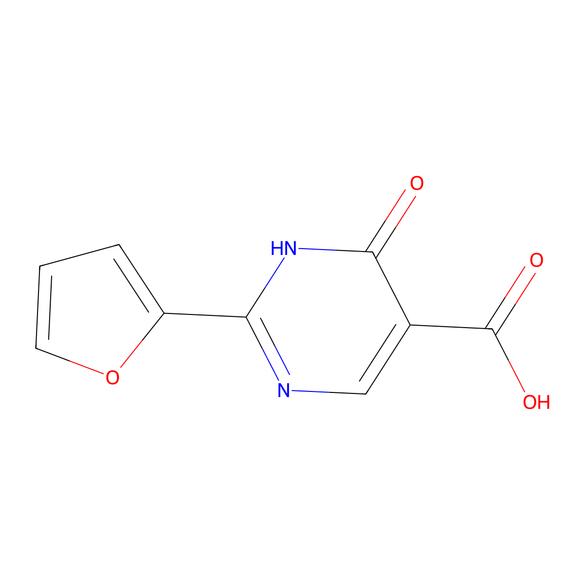 2-(Furan-2-yl)-6-oxo-1,6-dihydropyrimidine-5-carboxylic acid molecular structure, CAS 1240595-44-1
