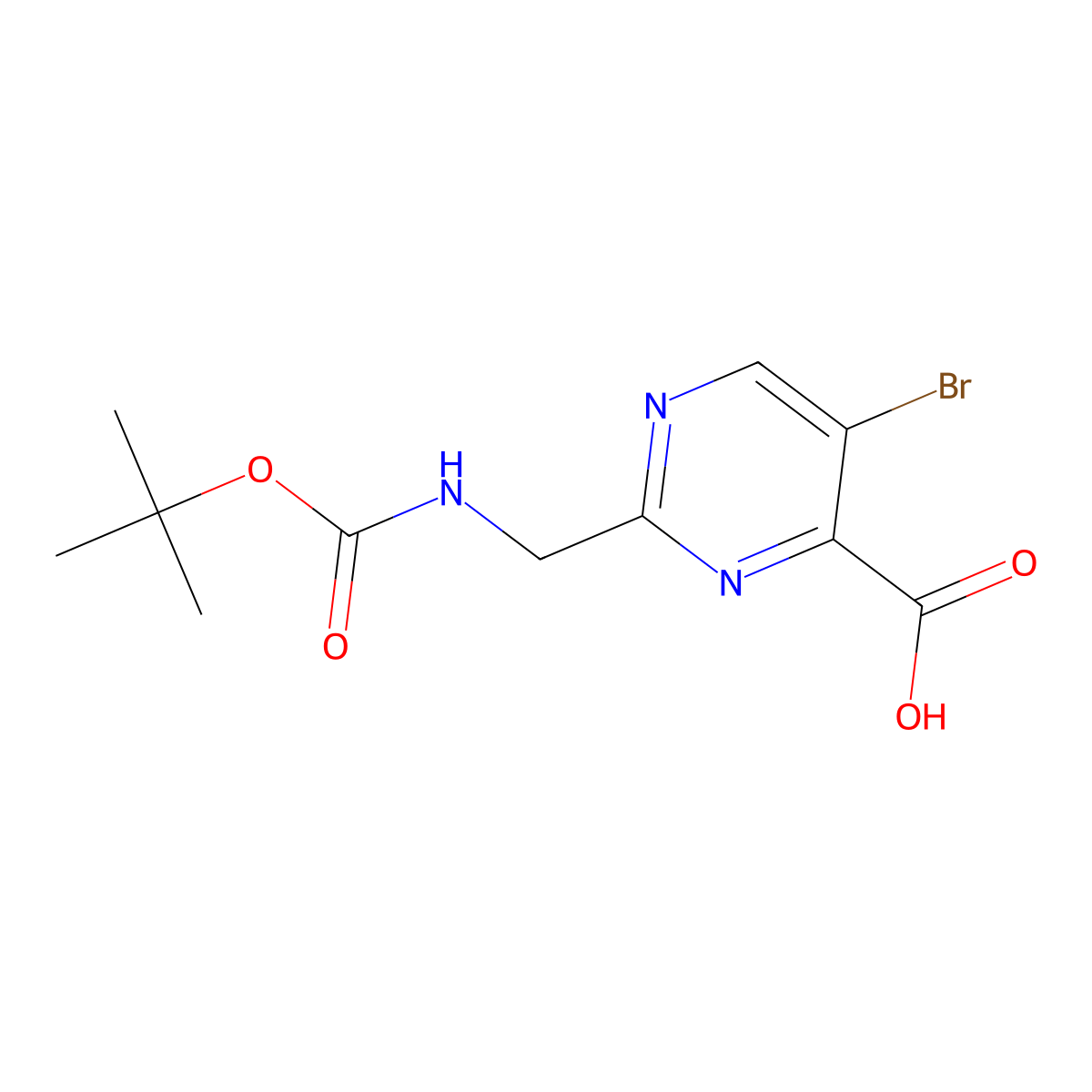 5-Bromo-2-((tert-butoxycarbonylamino)methyl)pyrimidine-4-carboxylic acid molecular structure, CAS 1240597-67-4
