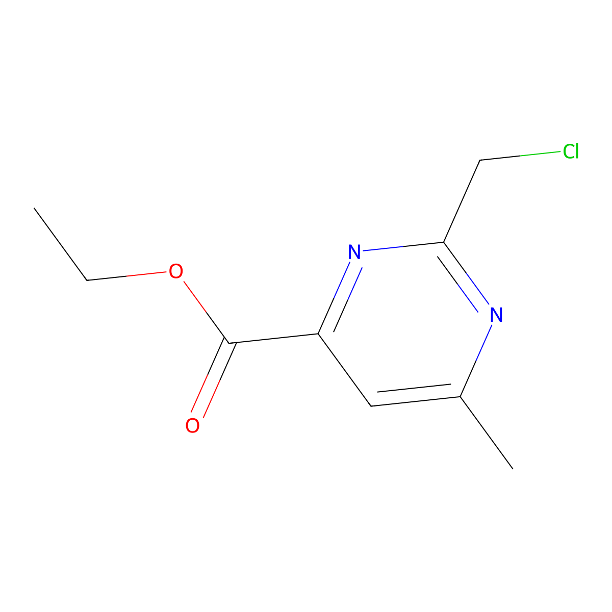 Ethyl 2-(chloromethyl)-6-methylpyrimidine-4-carboxylate molecular structure, CAS 1240598-21-3