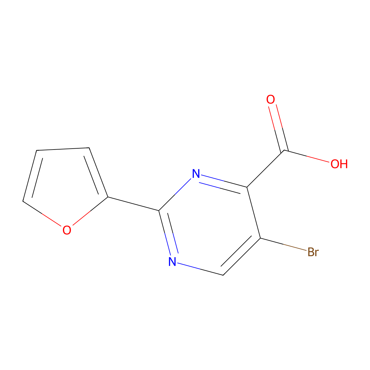 5-Bromo-2-(furan-2-yl)pyrimidine-4-carboxylic acid molecular structure, CAS 1240598-46-2