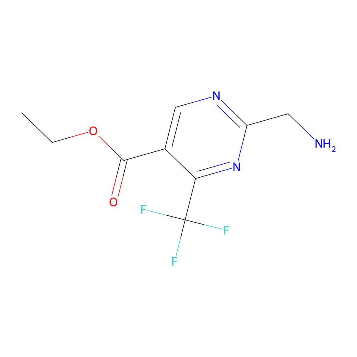 Ethyl 2-(aminomethyl)-4-(trifluoromethyl)pyrimidine-5-carboxylate molecular structure, CAS 1240599-56-7