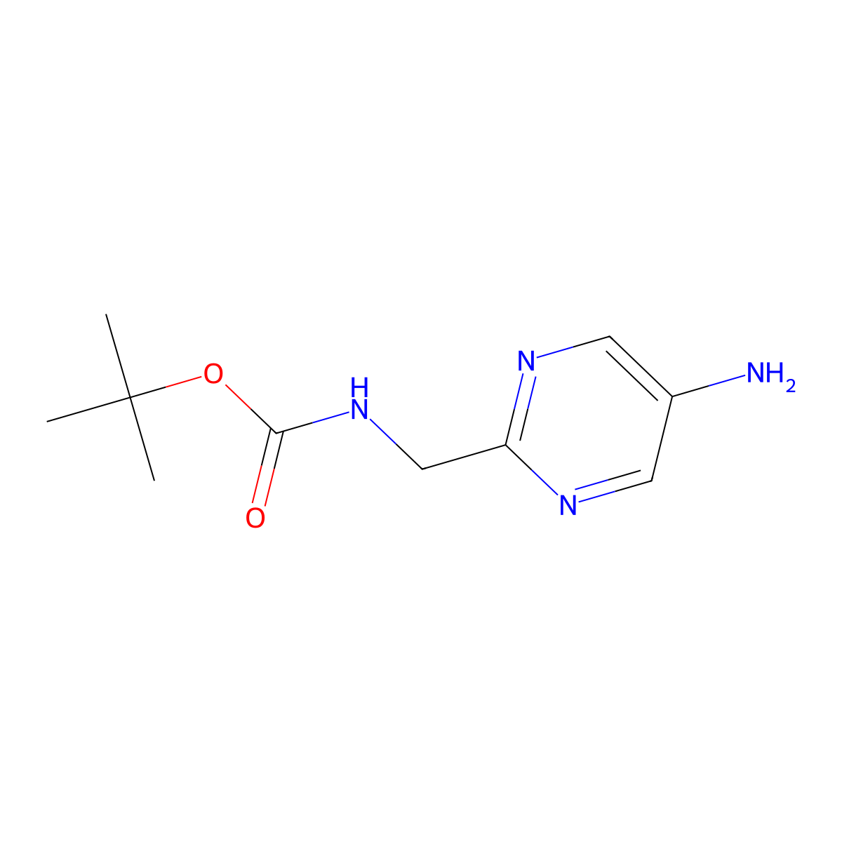 Tert-butyl N-[(5-aminopyrimidin-2-yl)methyl]carbamate molecular structure, CAS 1240600-83-2