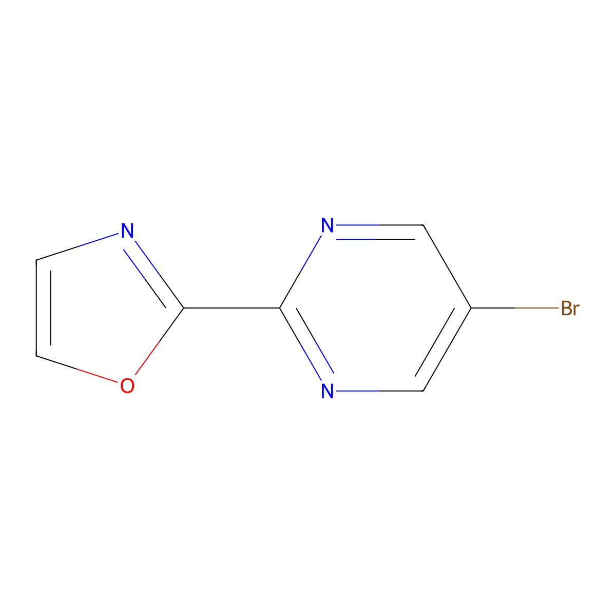 5-Bromo-2-(1,3-oxazol-2-yl)pyrimidine molecular structure, CAS 1240616-04-9