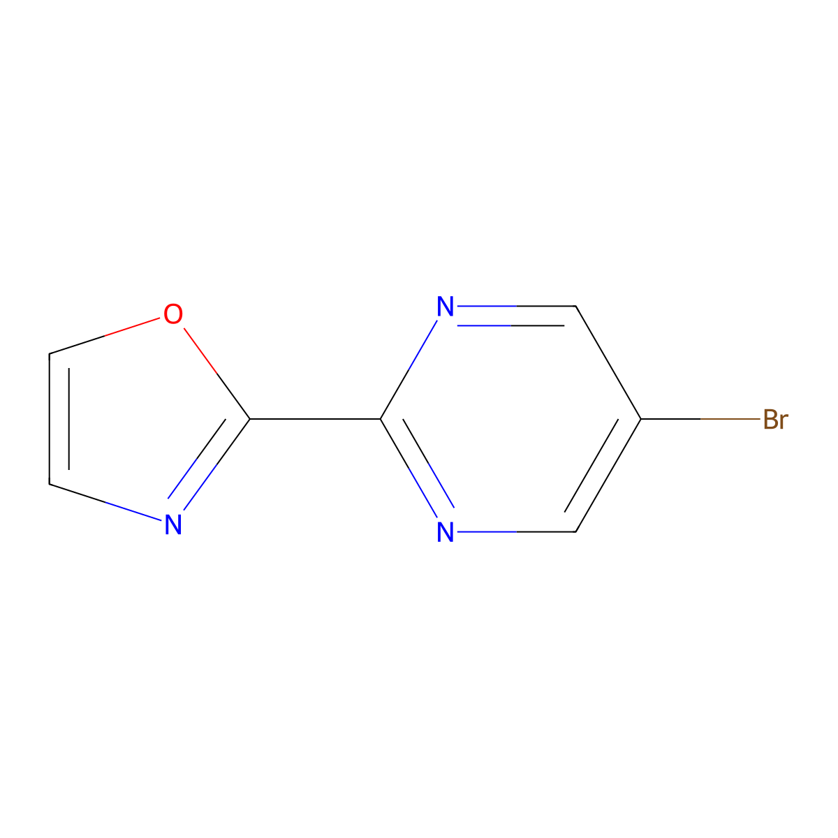 5-Bromo-2-(1,3-oxazol-2-yl)pyrimidine molecular structure, CAS 1240616-04-9