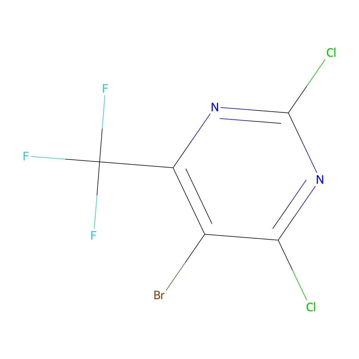 5-Bromo-2,4-dichloro-6-(trifluoromethyl)pyrimidine molecular structure, CAS 1240622-62-1
