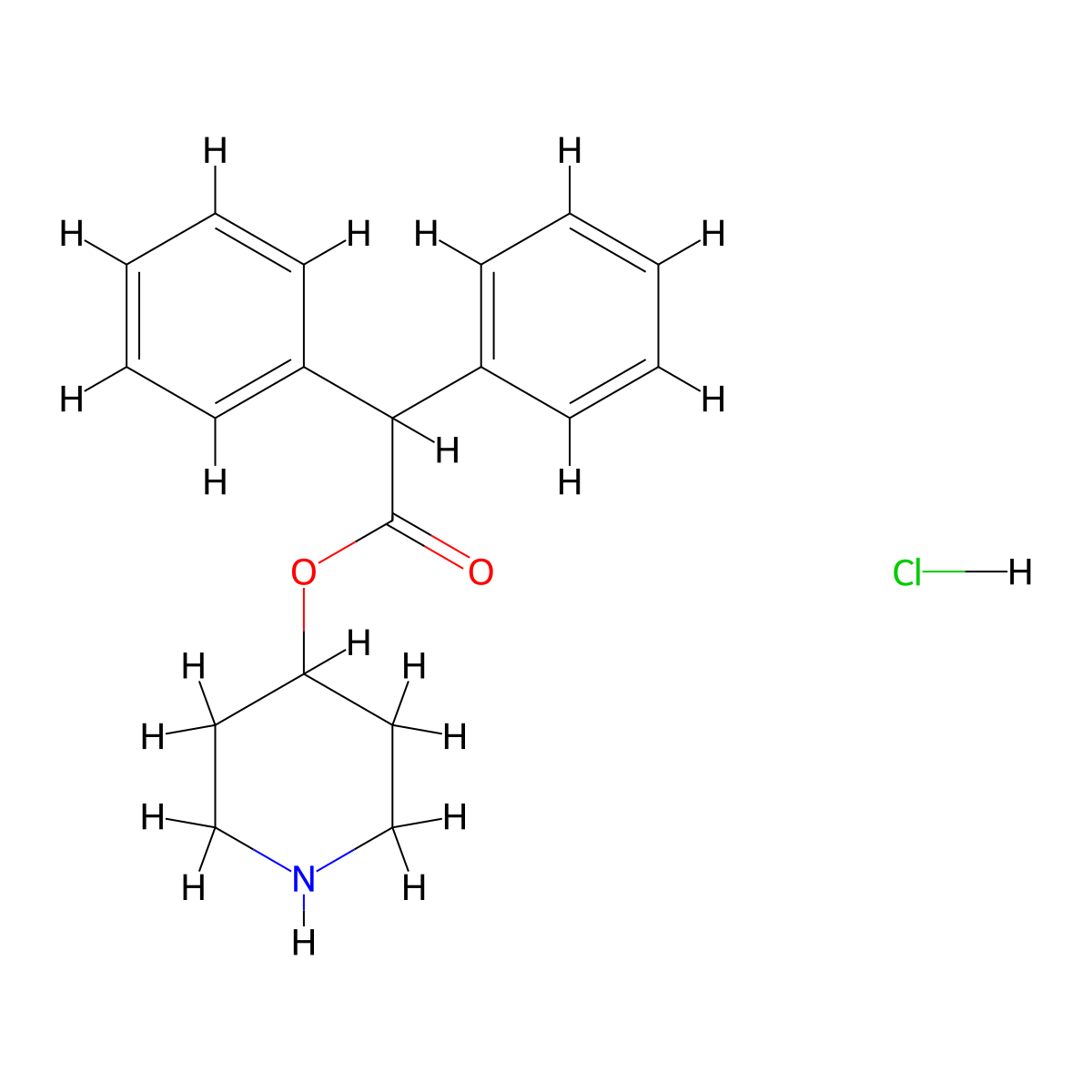Piperidin-4-yl 2,2-diphenylacetate hydrochloride molecular structure, CAS 124065-55-0