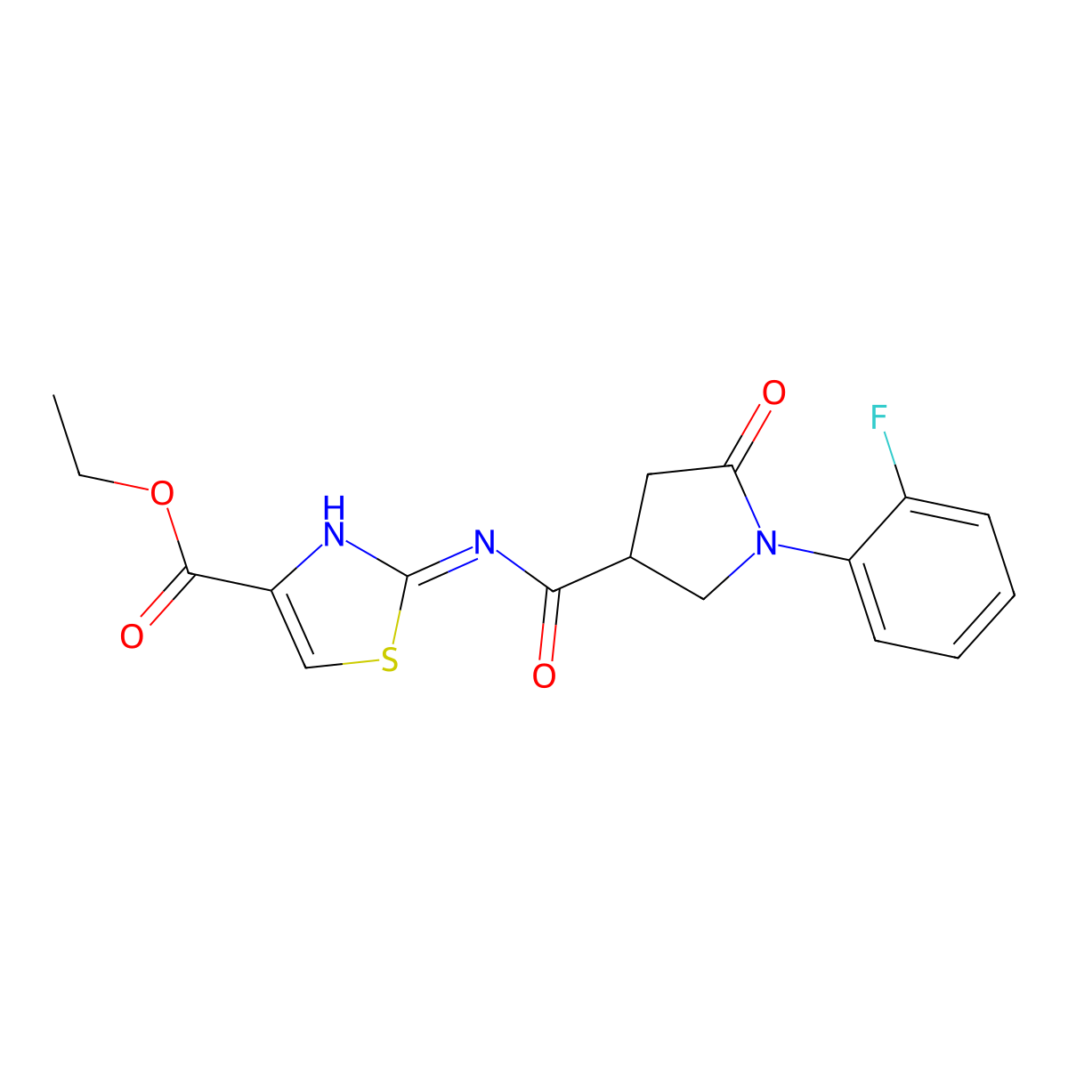 Ethyl 2-({[1-(2-fluorophenyl)-5-oxopyrrolidin-3-yl]carbonyl}amino)-1,3-thiazole-4-carboxylate molecular structure, CAS 1240660-94-9