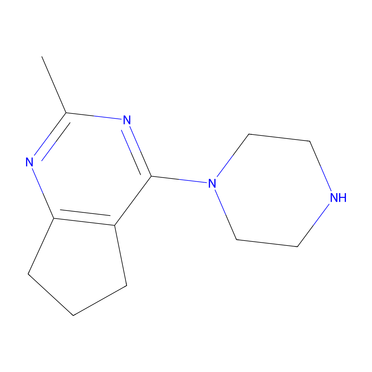 2-Methyl-4-piperazin-1-yl-6,7-dihydro-5H-cyclopentapyrimidine molecular structure, CAS 1240673-70-4