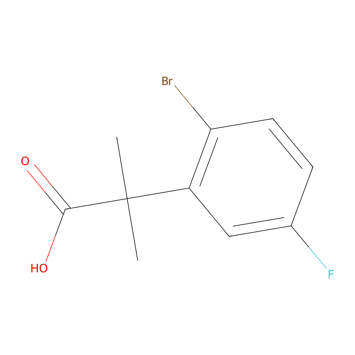 2-(2-Bromo-5-fluorophenyl)-2-methylpropanoic acid molecular structure, CAS 1240702-77-5