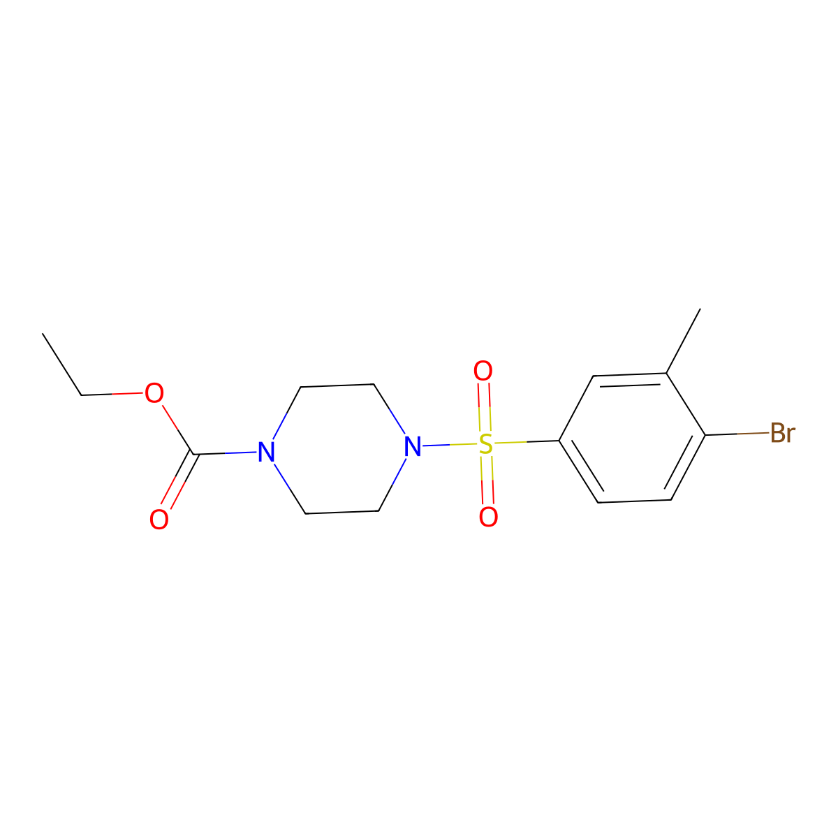 Ethyl 4-(4-bromo-3-methylbenzenesulfonyl)piperazine-1-carboxylate molecular structure, CAS 1240758-16-0