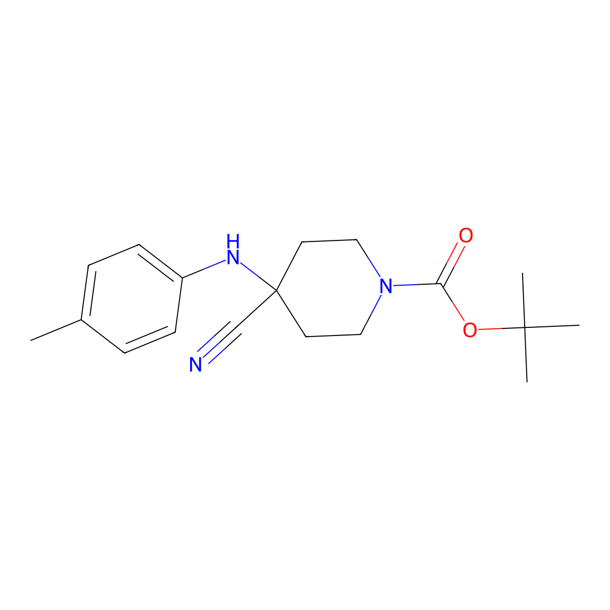 Tert-butyl4-cyano-4-(P-tolylamino)piperidine-1-carboxylate molecular structure, CAS 1240785-19-6