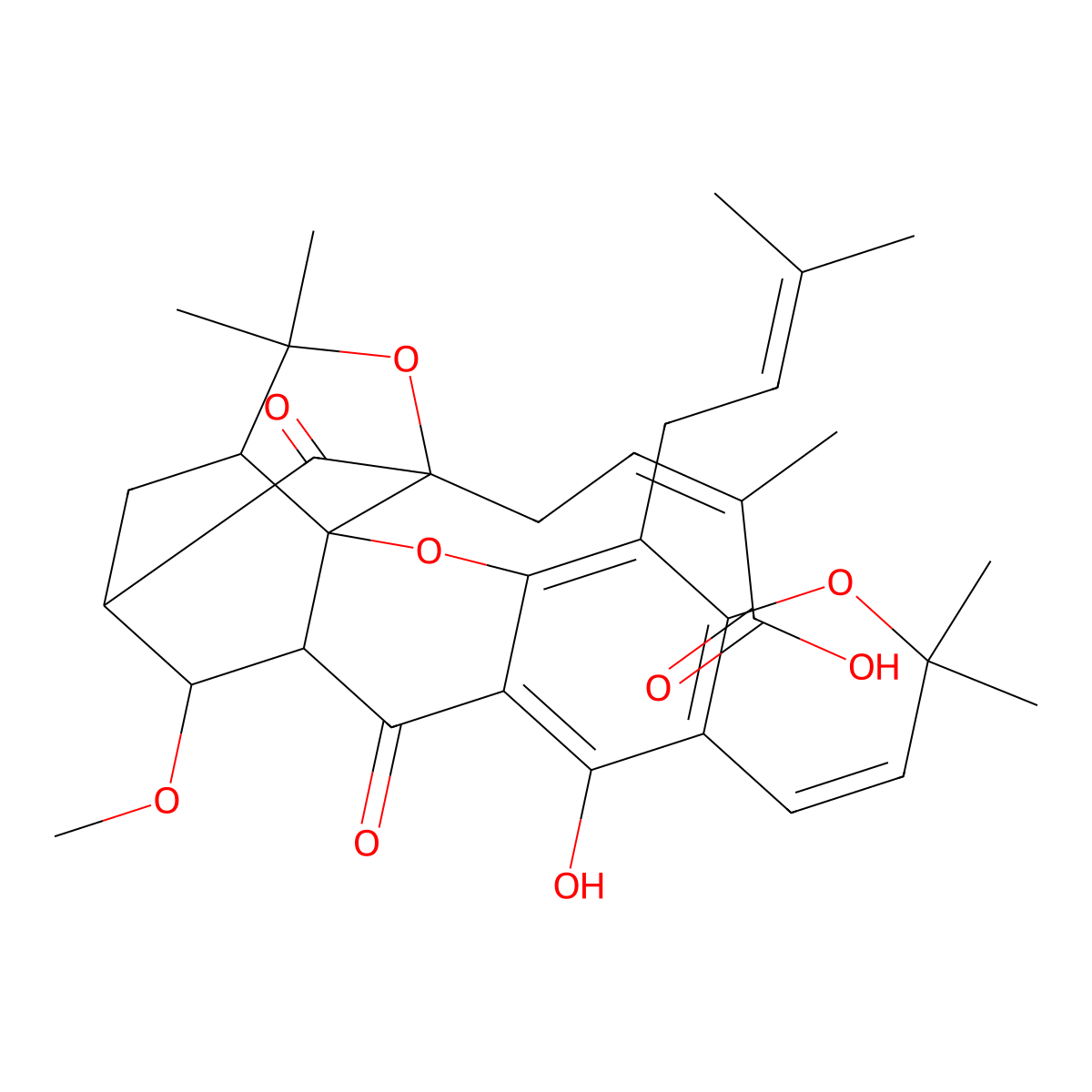 (2Z)-4-[(1R,3aS,5S,6R,6aR,14aS)-3a,4,5,6,6a,7-Hexahydro-8-hydroxy-6-methoxy-3,3,11,11-tetramethyl-13-(3-methyl-2-buten-1-yl)-7,15-dioxo-1,5-methano-1H,3H,11H-furo[3,4-g]pyrano[3,2-b]xanthen-1-yl]-2-methyl-2-butenoic acid molecular structure, CAS 1240792-57-7