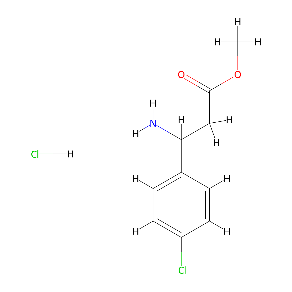 Methyl 3-amino-3-(4-chlorophenyl)propanoate hydrochloride molecular structure, CAS 124082-19-5