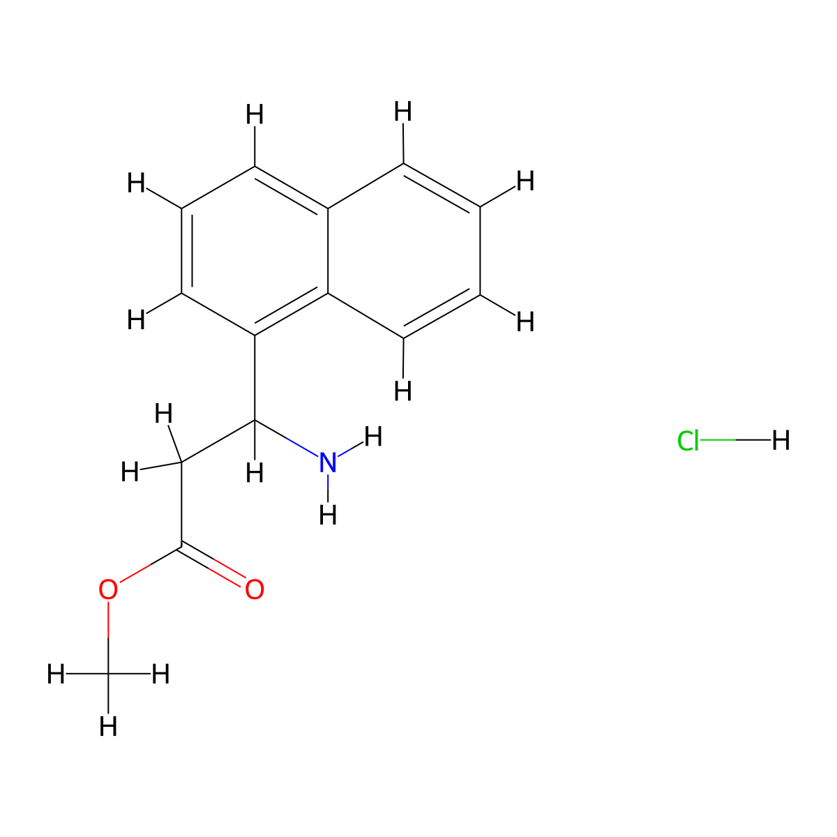 Methyl 3-amino-3-(naphthalen-1-yl)propanoate hydrochloride molecular structure, CAS 124082-21-9