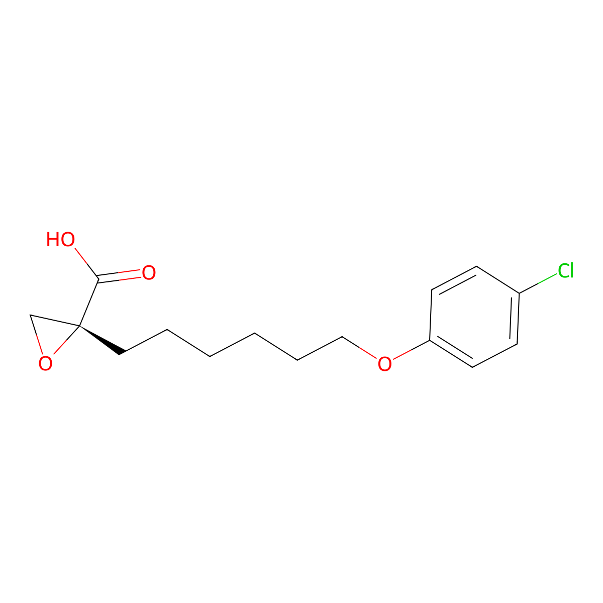 Oxiranecarboxylic acid, 2-[6-(4-chlorophenoxy)hexyl]-, (R)- molecular structure, CAS 124083-14-3