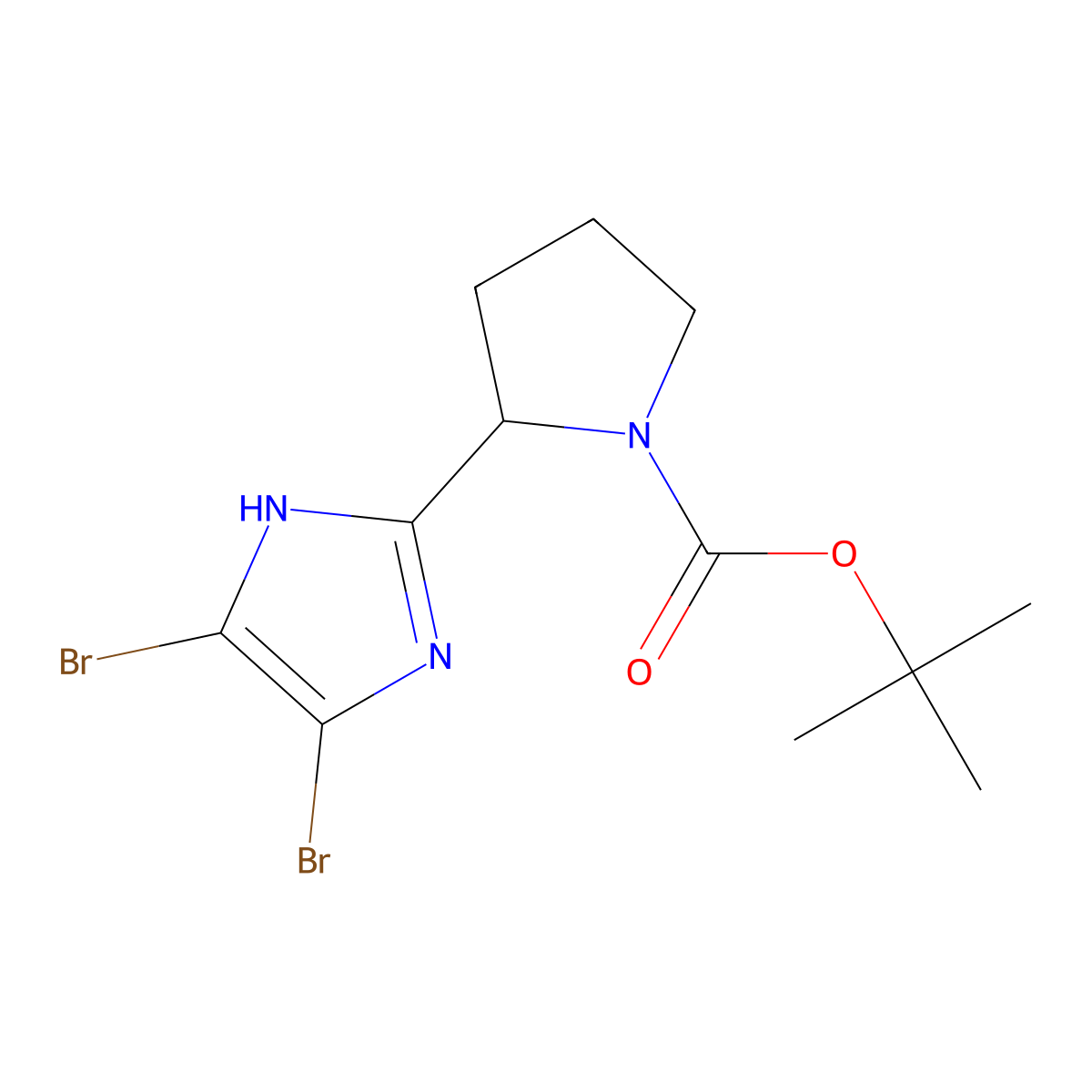 (S)-tert-Butyl 2-(4,5-dibromo-1H-imidazol-2-yl)pyrrolidine-1-carboxylate molecular structure, CAS 1240893-76-8