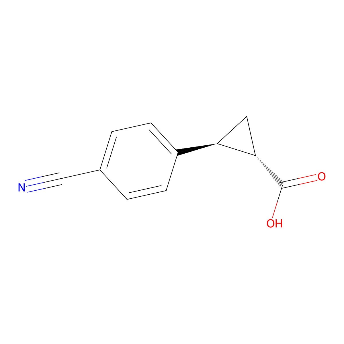 (1S,2S)-2-(4-cyanophenyl)cyclopropane-1-carboxylic acid molecular structure, CAS 1240914-90-2