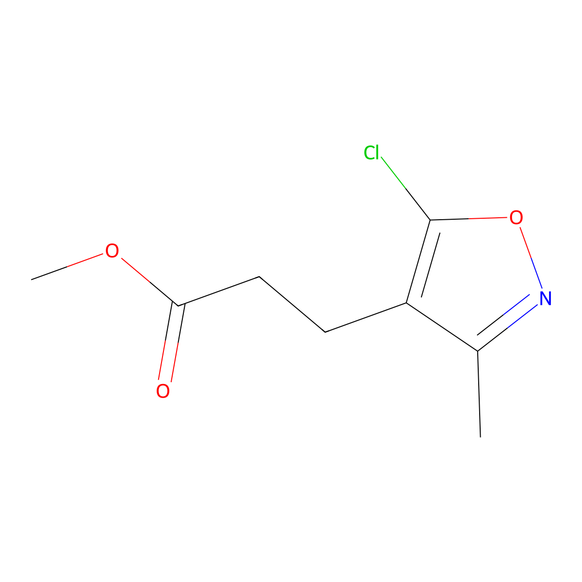 Methyl 3-(5-chloro-3-methyl-1,2-oxazol-4-yl)propanoate molecular structure, CAS 1240961-14-1