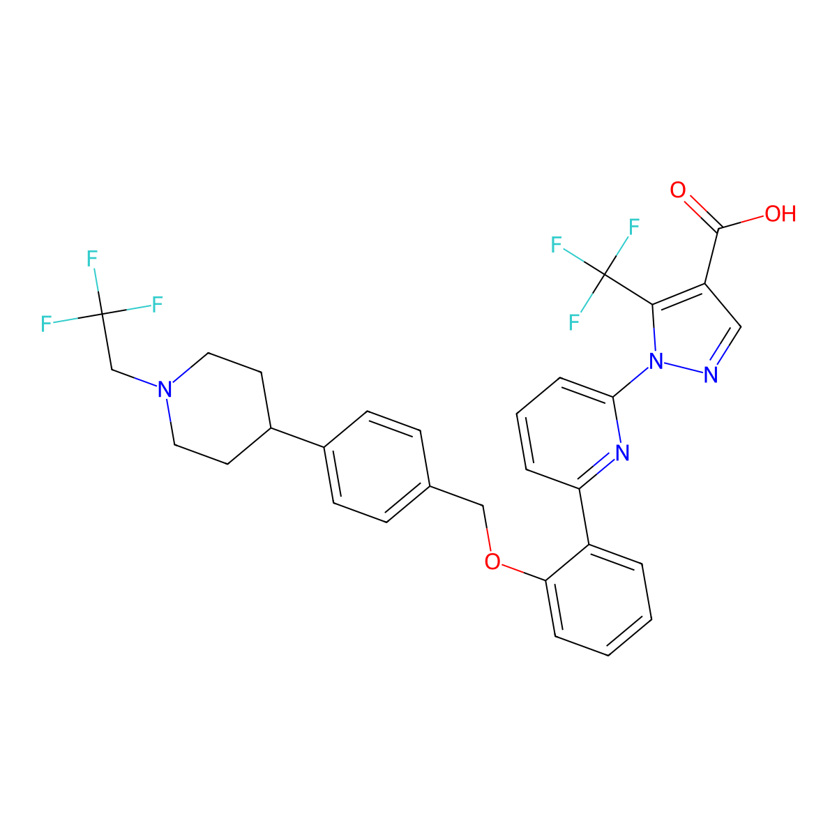 1-[6-[2-[[4-[1-(2,2,2-Trifluoroethyl)piperidin-4-yl]phenyl]methoxy]phenyl]pyridin-2-yl]-5-(trifluoromethyl)pyrazole-4-carboxylic acid molecular structure, CAS 1240966-25-9