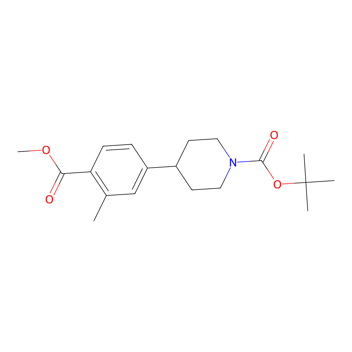 Tert-butyl 4-(4-(methoxycarbonyl)-3-methylphenyl)piperidine-1-carboxylate molecular structure, CAS 1240969-58-7