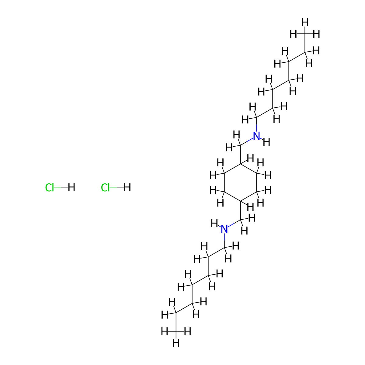 N,N'-(Cyclohexane-1,4-diylbis(methylene))di(heptan-1-amine)--hydrogen chloride (1/2) molecular structure, CAS 1241-27-6