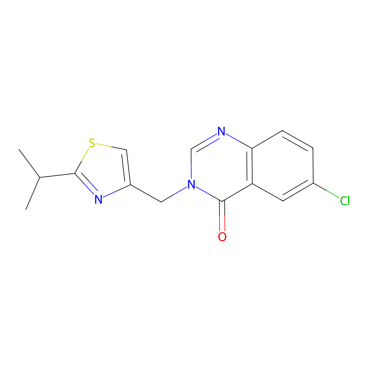 6-Chloro-3-{[2-(propan-2-yl)-1,3-thiazol-4-yl]methyl}-3,4-dihydroquinazolin-4-one molecular structure, CAS 1241067-67-3